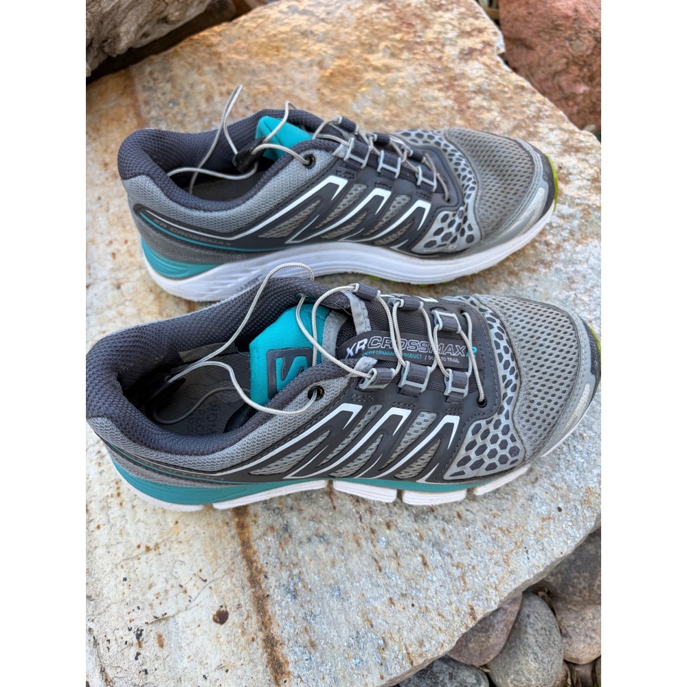Salomon XR Crossmax Trail Running Shoes Womens 6 Grey Teal Sneakers Door / Trail